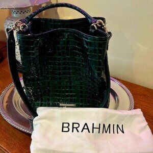 Brahmin Genuine Leather Green Obsidian Juniper Bucket Celina Shoulder Bag NWOT